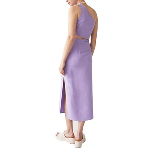 Vestidos de Rayón MANNI, <span class=keywords><strong>Vestido</strong></span> Color <span class=keywords><strong>Lila</strong></span> <span class=keywords><strong>Morado</strong></span>, Un Hombro Descubierto, Sin Mangas, Corte Midi, Vestidos Casuales de Verano <span class=keywords><strong>para</strong></span> <span class=keywords><strong>Mujer</strong></span>, Servicio OEM - Product Image 6