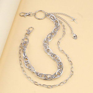 yueli Geometric Double Layer Metal <b>Skull</b> Pendant Pants Chain Zinc Alloy Waist Chain For Daily Wear Hip Hop Punk Style - Product Image 4