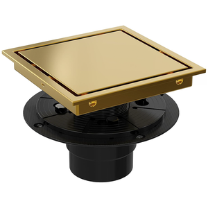 Vente en gros de drain de douche carré 2-en-1 en acier inoxydable 304 de 6 pouces, finition or brossé, avec insert de carrelage pour salle de bain - Product Image 1