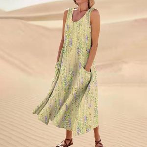 <span class=keywords><strong>Robe</strong></span> ample en <span class=keywords><strong>lin</strong></span> et coton pour femmes rondes, style bohème, sans manches, col rond, tendance abstraite, en stock - Product Image 2