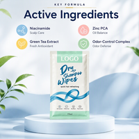 Lingettes de shampoing sec à la niacinamide, au zinc PCA et à l'extrait de thé vert - Volume instantané, contrôle du sébum, défense contre les odeurs, séchage rapide, sans résidus blancs