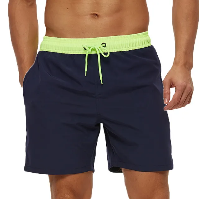 Customized Logo 17 Colors Solid Plain Men Swim Trunks summer shorts men Beach Shorts Swimwear 5 inch inseam beach shorts for men