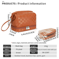 Sac de maquillage de voyage personnalisé pour femmes à double couche, en PU à carreaux de qualité supérieure, organiseur de cosmétiques et de produits de toilette
