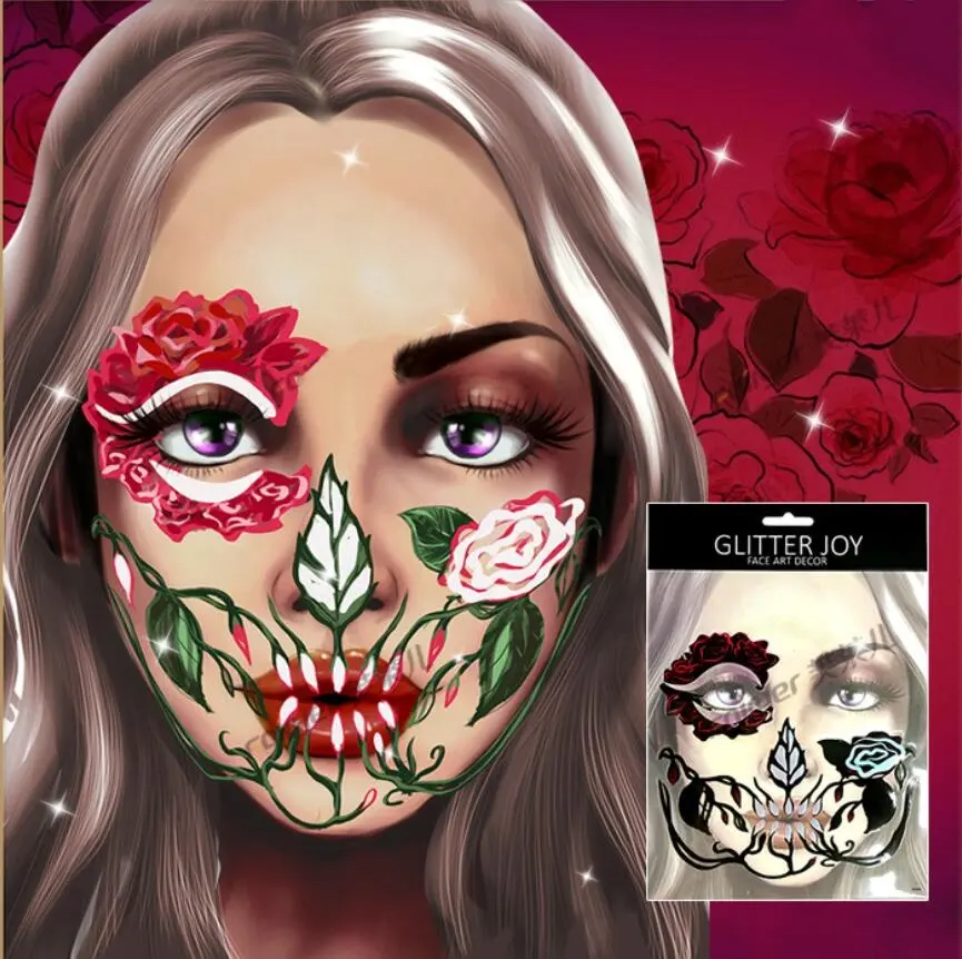 Halloween effrayant squelette Cosplay masques temporaire tatouage autocollant Sexy femmes visage yeux crâne pour Halloween musique fête maquillage