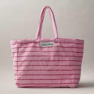 Borsa da 20 pollici in cotone 100% rosa bianca per donna spugna a righe con chiusura aperta borsa da spiaggia portatile da viaggio per fine settimana - Product Image 2