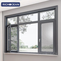 Ventanas Abatibles RICHOCEAN Modernas de Aluminio Negro, Eficiencia Energética, Doble Vidrio Templado, en Venta