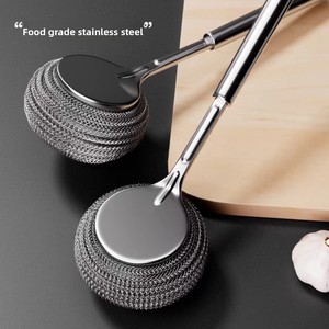 Zenidoo Eco-Friendly Kitchen Gadget Long-Handle Dishwashing Cleaning <b>Brush</b> with Steel Ball Made of Silicone PP Customized Color - Product Image 2