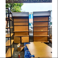 Rak Logam Motif Kayu Premium, Rak Pajangan Dua Sisi untuk Butik, Toko Kosmetik & Buku