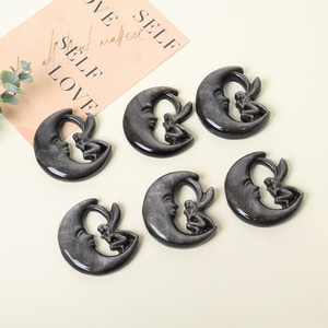 Vente en gros de pierres de guérison en cristal, obsidienne argentée sculptée en forme de lune pour la décoration - Product Image 5