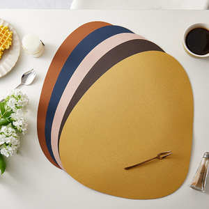 Oval Leather Placemats Solid Color Waterproof Heat Insulating <b>Table</b> Mats For Home <b>Dining</b> - Product Image 1