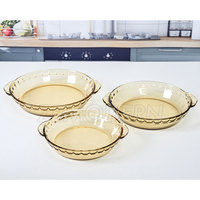Vente directe d'ustensiles Offre Spéciale cuisine Moule à tarte en verre à haute teneur en borosilicate couleur ambre Batterie de cuisine assiette creuse
