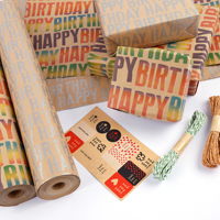 Papier cadeau kraft personnalisé 80 g/m², rouleau de 43 x 2500 cm, papier d'emballage imprimé pour anniversaire