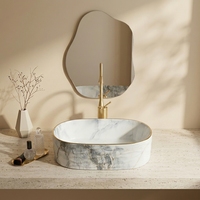 Lavabo en céramique de forme ovale avec robinet à levier, pour salle de bain, lavabo de toilette, idéal pour les hôtels