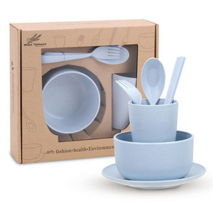 Bpa Free Sinh Thái Thân Thiện Phân Hủy Sinh Học 6 Cái Lúa Mì Rơm Ngã Ba Bát Tấm Muỗng Chén Bộ Đồ Ăn - Product Image 6