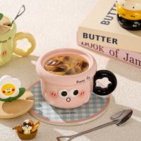 Mug à fleurs peint à la main super mignon et adorable, 370 ml, en céramique avec couvercle et cuillère - Cadeau d'anniversaire parfait pour la meilleure amie