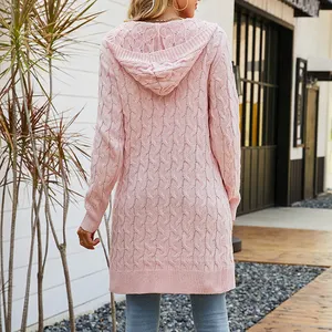 Fall Winter Hooded Pocket Long Loose Cardigan Sweater Casual Knitted Women's Cardigan Sweater Coat