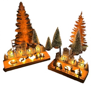 Lanterne en bois découpée en 3D pour bougie chauffe-plat, décor de table de Noël, style village de Noël - Product Image 1