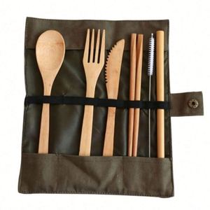 Ensemble de couverts portables personnalisés en bambou bio réutilisable (cuillère, fourchette, baguettes) avec pochette – Vente en gros - Product Image 5