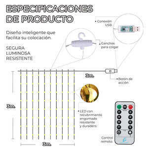 Led Curtain <b>Light</b> <b>String</b> 3mRgb Color Changing With Remote Control For Christmas Decoration - Product Image 3
