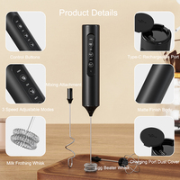 Mousseur à lait rechargeable à 3 vitesses réglables, mixeur à main, charge USB Type-C, mousseur à café avec 3 accessoires interchangeables