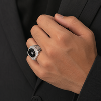 Bague en argent sterling 925 à quatre griffes pour homme, zircon noir, style thaïlandais ouvert, vintage, tendance, personnalité, bijoux fins pour soirée, vente en gros