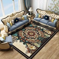 Tapis de sol personnalisé en velours noir à motifs floraux, antidérapant, doux, pour salon, tapis de style européen persan, décoration de luxe pour la maison, grand format