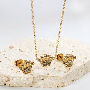 Fashion <strong>Bridal</strong> Gold Stainless Steel Pendant Necklace Earrings <strong>Jewelry</strong> <strong>Set</strong> for Women Plated18k Gold Necklace and Studs Earrings - Product Image 4