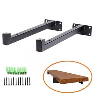 Supports muraux en métal robuste pour étagères, avec revêtement en poudre noire, résistants à la rouille - Product Image 2