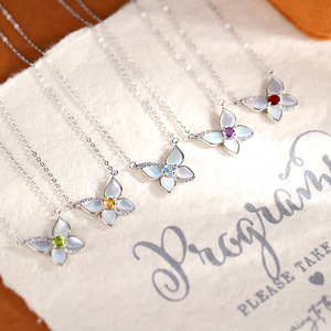 9 Collares de Plata 925 con Mariposa de Nácar en Tendencia, Piedra Natural de Corte Redondo de 4mm, Joyería Antideslustre Estilo Urbano - Product Image 3
