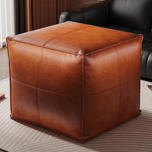 Puf Otomano de Cuero de Lujo, Color Café, para Sala de Estar, Dormitorio, con Almacenamiento - Product Image 1