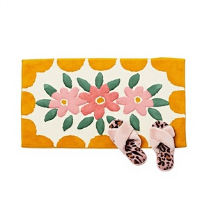 Tapis de bain de luxe floral multicolore écologique, personnalisable, séchage rapide, design, en coton, fabriqué à la machine, vente en gros - Product Image 1