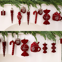 Ornements de Noël en forme de bonbons et de cannes rouges, en velours, peints en or, décorations suspendues pour arbre de Noël, personnalisables