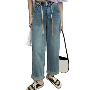 Denim Pantalons décontractés pour femmes Denim Jeans Craft Style Fly Fabric Zipper Waist Custom Denim Repassé Drill Button Leather OEM Spandex - Product Image 1