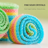 En gros, Bonbons de réglisse acidulés en bande, Bandes de bonbons gélifiés acidulés à mâcher, Bonbons de réglisse Halal aux saveurs de fruits, OEM Marque Privée