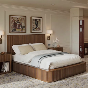 Juego de muebles de dormitorio de madera maciza de lujo Camas de <span class=keywords><strong>refugio</strong></span> de madera de roble marrón tamaño King - Product Image 5