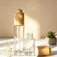 Botol Tetes Kaca 15ml 30ml dengan Tutup Tekan Bambu, Botol Minyak Esensial Isi Ulang untuk Toner Kosmetik, Serum & Cairan