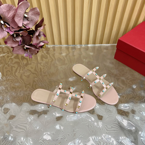 White Multi-Strap Slide Sandals with Red and Gold Studded Accents - Product Image 4
