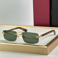 Lunettes de soleil rectangulaires sans monture de style designer de haute qualité, avec détails rétro à vis, pont métallique, branches en acétate, verres UV400, haut de gamme