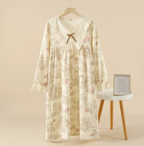 Gonna donna donna primavera <span class=keywords><strong>e</strong></span> autunno stampa <span class=keywords><strong>pigiama</strong></span> in <span class=keywords><strong>pizzo</strong></span> a maniche lunghe in <span class=keywords><strong>cotone</strong></span> - Product Image 5