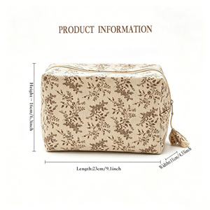 Vintage Floral Print Zipper Foldable Eco-Friendly <b>Large</b> Capacity Cosmetic <b>Bag</b> High-Density Fabric <b>Makeup</b> Organizer Portable - Product Image 2