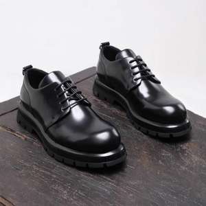 Chaussures en cuir de style anglais rondes et brunes pour hommes, à lacets, en cuir véritable de haute qualité, chaussures décontractées pour hommes - Product Image 1