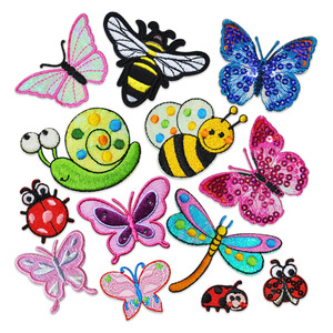Chenilla personalizada con bordado de abeja y mariposa para sombrero, parche bordado con lentejuelas y letras - Product Image 1
