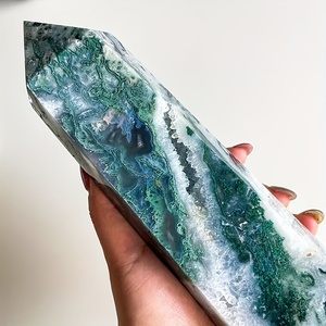 แท่งหินมอสอาเกตธรรมชาติขายส่ง, หินคริสตัลสีเขียวทรงโอเบลิสก์สำหรับตกแต่งบ้านและสำนักงาน, ของขวัญวันหยุดและวันเกิด - Product Image 4