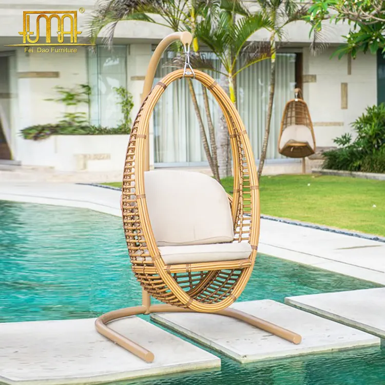 Bộ Sân Vườn Ngoài Trời Sang Trọng Khung Thép Không Gỉ Tre Đu Treo Pod Chair