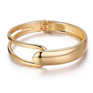 Sisslia Hot Sale Fashion Metal Copper Gold Cuff Bangle Adjustable Jewelry Hinge Bangle For Woman
