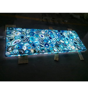 Sang trọng Backlit màu xanh mã não đá chiếu sáng đồ nội thất mờ Countertop bàn ăn hàng đầu - Product Image 4