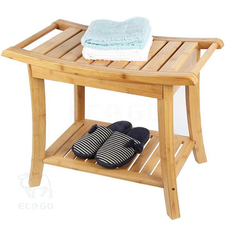 Bamboo Shower Stool Shower Bench Spa Seat with 2-tier Storage Racks ...