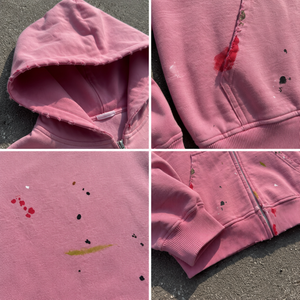 Custom Vintage Distressed Paint Acid Wash Heavyweight Sun Faded Pink <strong>Hoodie</strong> <strong>Men</strong> Cotton French Terry Oversized <strong>Zip</strong> <strong>up</strong> Hoodies - Product Image 2
