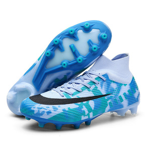 Chaussures de football montantes professionnelles pour hommes, bleu et or, crampons FG AG, vente en gros, chaussures de sport personnalisées pour l'entraînement et les matchs - Product Image 4