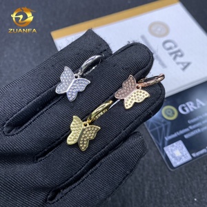 Boucles d'oreilles créoles tendance en argent 925, style hip-hop, serties de diamants et de moissanite VVS, motif papillon, pour <span class=keywords><strong>femme</strong></span>, en gros - Product Image 4